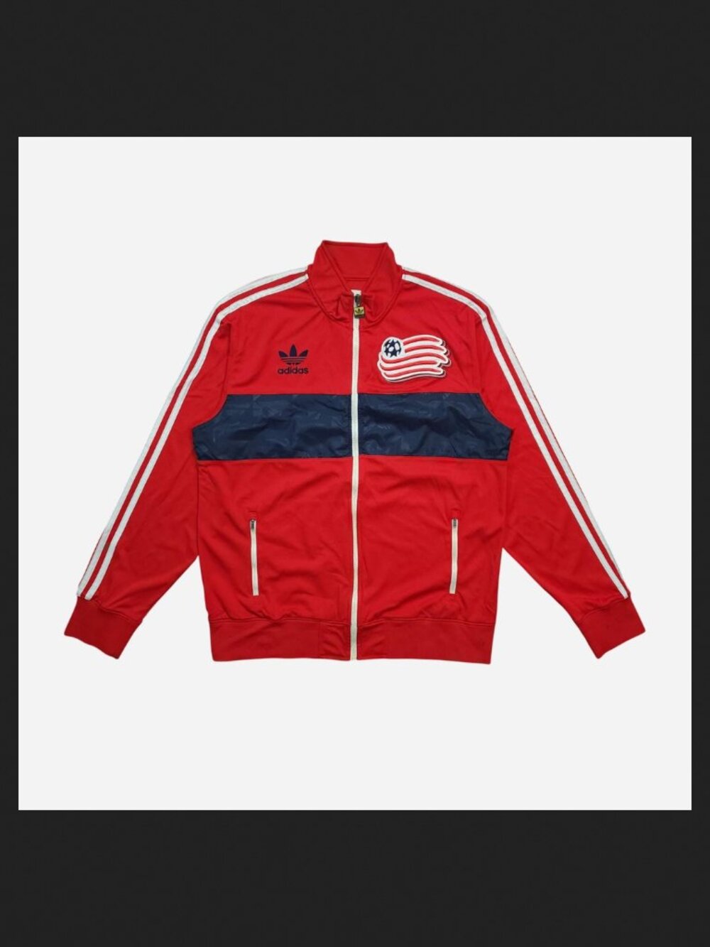 Adidas Originals red full zip track jacket w/ embroidered logos & chest design